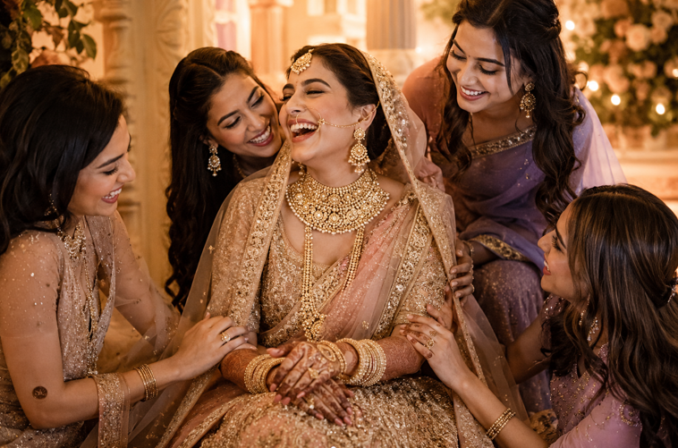 Bride wearing bridal gold jewellery from Maheshwari Jewellers Saharanpur